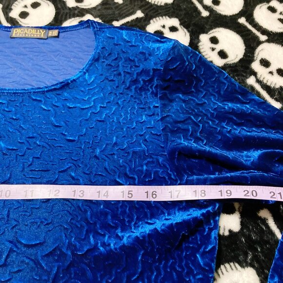 PICADILLY NWT Royal blue velvet long sleeve shirt ~ Vintage MEDIUM LARGE top - Picture 7 of 14